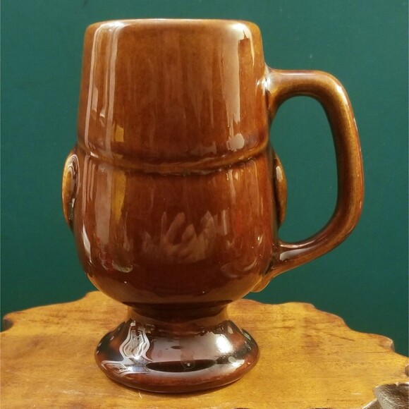 Vintage Mustache Man w/ Fez Brown Footed Mug 4.5" 6oz - Picture 3 of 6